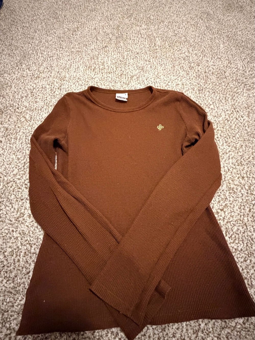 South Pole Brown Ribbed Long-Sleeve Crewneck Top